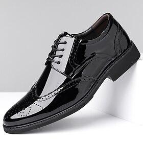 Men's Black Patent Leather Oxford Shoes Lace-Up Formal Dress Shoes Glossy Business Wedding Footwear for Groom, Office, Banquets, Parties, Evening Events and Sm