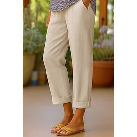 Women's Trousers Summer Pants Beach Pants Harem Pants Vacation Vintage Basic Ankle-Length High Waist Plain Elastic Waist Breathability Soft Comfortable Micro-e