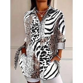 Women's Shirt Linen Like Breathable Lightweight Leopard Elegant Bohemia Vintage Long Sleeve Shirt Collar Work Daily Buttons Print Yellow Blue Brown Spring Wint