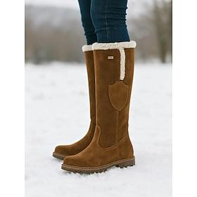 Women's Suede Knee-High Boots with Fleece Lining - Brown Winter Casual Boots for Outdoor Activities