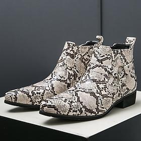 Men's Faux Leather Snake Print Chelsea Boots Fashion Pointed Toe Ankle Boots – Party, Stage and Night Out Footwear