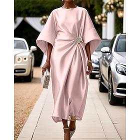 Women's Midi Dress Satin Dress Semi Formal Dress Elegant Fashion Modern Daily Date Weekend Regular Fit Plain Half Sleeve Crew Neck Pink Wine Navy Blue Green Sp