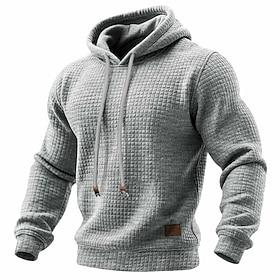 Men's Hoodie Waffle Hoodies Pullover Hoodie Sweatshirt Apricot Black White Army Green Red Hooded Plain Textured Casual Daily Sports Outdoor Streetwear Cool Sp
