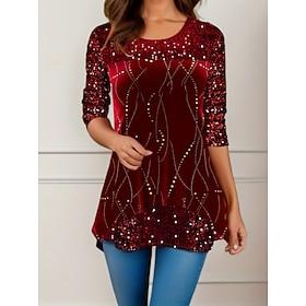 Women's Blouse Floral Elegant Stylish Casual Long Sleeve Crew Neck Regular Tops Daily Sequins Patchwork Print Silver Wine Purple Fuchsia Gold Spring Fall Winte