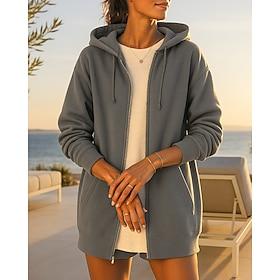 Women's Solid Colored Hoodie Sweatshirt Lounge Zip Up Coat with Pockets Long Sleeve Top Athleisure Fall Outdoor Travel Vacation Running Sportswear Activewear W