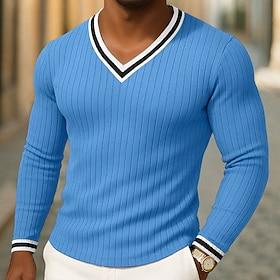 Men's Muscle Shirt Tee Top Long Sleeve V Neck Henley Summer Spring Fall Plain Contemporary Modern Casual Color Block Buttons Basic Home Street Casual Blue Gree