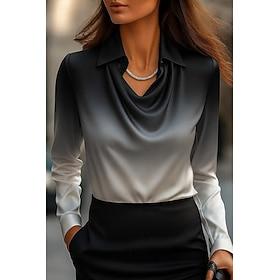 Women's Shirt Ruched Draped Graphic Geometric Abstract Elegant Stylish Basic Long Sleeve Cowl Neck Regular Tops Daily Work Party Evening Wear Blue Black And Wh
