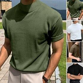 Men's T Shirt Tee Top Mock Turtleneck Short Sleeve Turtleneck Summer Spring Solid Color Classic Black White Green Top Tee for Men