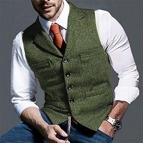 Men's Vest Waistcoat Gilet Vacation Party Business Fashion Casual Spring Fall Pocket Buttons Polyester Comfortable Plain Single Breasted One-button Lapel Regul