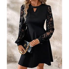 Women's Mini Dress Black Dress Casual Dress Cocktail Dress Formal Dresses Elegant Fashion Modern Lantern Sleeve Daily Evening Party Weekend Regular Fit Plain L