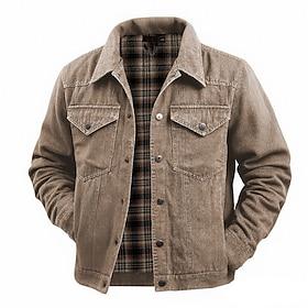 Men's Casual Jacket Denim Jacket Vacation Daily Wearproof Pocket Spring Fall Plain Fashion Classic Lapel Regular Brown Green Dark Blue Jacket