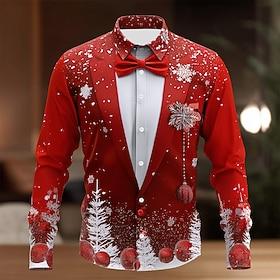 Christmas Men's Christmas Tree Christmas Costume Suit Tie Printed Tuxedo Shirt Button Up Shirt Long Sleeve Funny Outdoor Holiday Spring Fall Turndown 3D Print