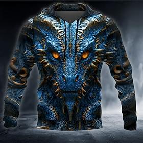 Men's Dragon 3D Hoodie Sweatshirt Cool Party Long Sleeve Crew Neck Club Streetwear Blue Red Purple Drawstring Fall Winter Designer S M L XL XXL XXXL