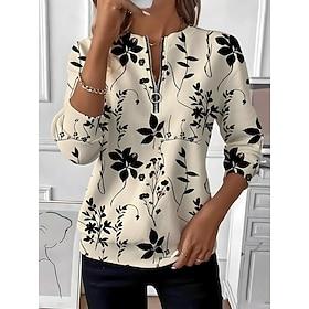 Women's Pullover Sweatshirt Zipper Print Floral Graphic Fashion Casual Long Sleeve Crew Neck Regular Tops Street Dailywear Purple Khaki Fall Winter