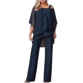 Women's Pants Sets 3/4 Length Sleeve One Shoulder Solid Color Layered Elegant Fashion Streetwear Casual Daily Black White Wine Spring Regular Fit
