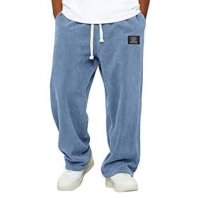 Men's Baggy Sweatpants Sweatpants Trousers Corduroy Pants Drawstring Pocket Elastic Waist Plain Comfort Daily Sports Outdoor Fashion Casual Blue Black Micro-el