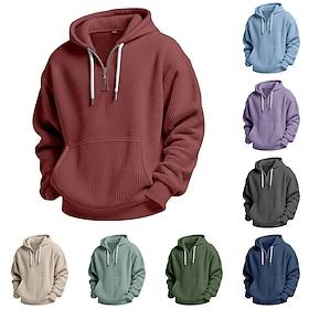 Men's Hoodie Waffle Hoodies Quarter Zip Hoodie White Light Green Army Green Red Navy Blue Hooded Plain Kangaroo Pocket Textured Sports Outdoor Casual Daily St