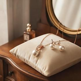 Elegant Pearl Jewelry Set β Rose Gold Plated Necklace Earrings with Crystal Accents for Women