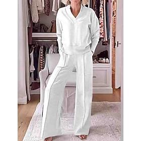 Women's Shirt Long Sleeve V Neck Plain Elegant Vintage Sports Casual Daily Outdoor Blue Black White Spring Loose Fit