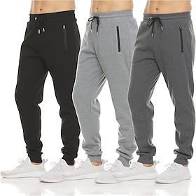 3Pcs Men's Sweatpants Fleece Pants Joggers Trousers Casual Pants Drawstring Elastic Waist Zipper Pocket Plain Moisture Wicking Breathable Full Length Sports Ou