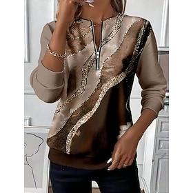 Women's Pullover Sweatshirt Zip Up Sweatshirts Zipper Print Graphic Abstract Fashion Casual Long Sleeve Crew Neck Regular Tops Street Dailywear Blue Red Purple