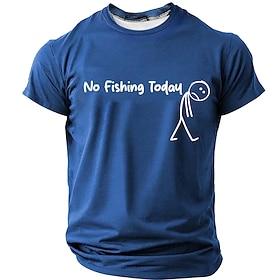 Mens Funny Fishing T-Shirt: No Fishing Today Sad Stick Figure Graphic Print Short Sleeve Tee