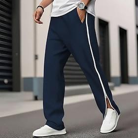 Men's Sweatpants Tear Away Pants Track Pants Straight Leg Sweatpants Zipper Elastic Waist Solid Color Comfort Breathable Full Length Casual Daily Holiday Vacat