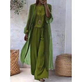 Women's Pants Sets Bolero Top Long Sleeve Crew Neck Solid Color Fashion Streetwear Casual Daily Outdoor Green Spring Loose Fit