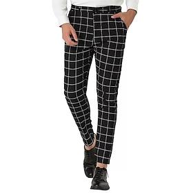 Men's Trousers Dress Pants Chinos Pocket Buttons Plaid Comfort Formal Party Work Fashion Classic Style Black Wine Micro-elastic