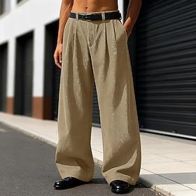 Men's Trousers Dress Pants Corduroy Pants Slacks Baggy Pants Front Pocket Plain Comfort Full Length Outdoor Home Party Vacation Fashion Loose Fit Black Khaki I