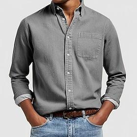 Men's Shirt Casual Shirt Button Up Shirt Denim Blue Black White Pink Red Long Sleeve Plain Lapel Casual Daily Front Pocket Clothing Apparel Cotton Elegant Fash