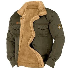 Men's Fleece Jacket Cargo Jacket Casual Daily Tactical Pocket Vintage Style Fall Winter Solid Color Active Vintage Regular Cotton Black Dark Green Khaki Jacket
