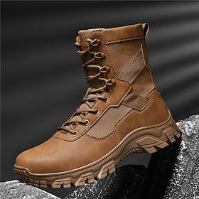 Men's Brown Waterproof Combat Boots with Shock-Absorbing Sole and Reinforced Ankle Support, Heavy-Duty Tactical Footwear for Work, Hiking and Camping
