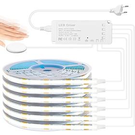 COB LED Strip Light Kit DC12V 6pcs 3.3FT Self-Adhesive LED Light Parallel with Dimmable Touch Sensor Switch Led Light Strip for Wood Slat Wall Panels Home Deco