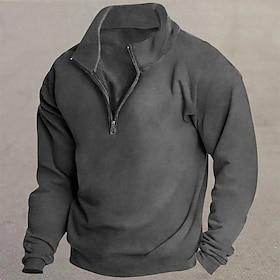 Men's Sweatshirt Fleece Sweatshirt Pullover Quarter Zip Sweatshirt Black White Wine Red Khaki Standing Collar Plain Sports  Outdoor Casual Daily Streetwear Ath