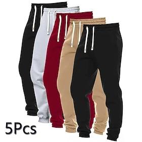 5PCS Men's Sweatpants Joggers Trousers Casual Pants Running Pants Pocket Elastic Waist Drawstring Plain Comfort Full Length Outdoor Daily Simple Classic Style