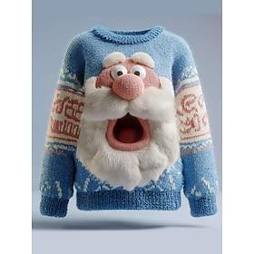 Pull de Noël pour femmes graphique Claus col rond côtelé tricoté manches longues hauts réguliers tricot outdoor week-end rouge bleu royal automne hiver