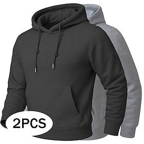 Men's Hoodie Fleece Hoodie Fleece lined Hoodie YellowOrange Hooded Plain Kangaroo Pocket Casual Daily Sports  Outdoor Streetwear Cool Sportswear All Seasons Cl