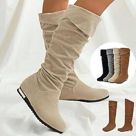 Women's Slouchy Flat Knee-High Boots, Faux Suede Casual Boots in Multiple Colors for Fall and Winter Wear