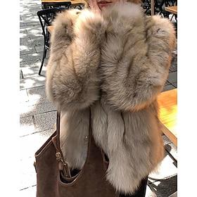 Women's Winter Coat Faux Fur Coat Warm Comfortable Buttons Casual Tie Dye Vacation Going out Weekend Long Stand Collar Regular Fit Long Sleeve Outerwear Brown