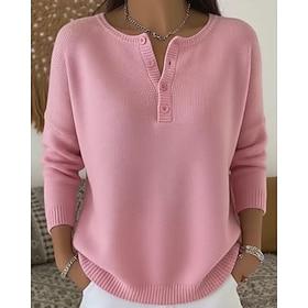 Women's Sweater Pullover Fashion Streetwear Casual Solid Color V Neck Knitted Long Sleeve Regular Tops Knit Daily Holiday Going out Wine Red Black Fall Winter