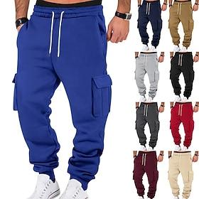 Men's Cargo Pants Fleece Pants Sweatpants Joggers Trousers Elastic Waist Drawstring Multi Pocket Plain Comfort Warm Full Length Outdoor Casual Daily Sports Fas