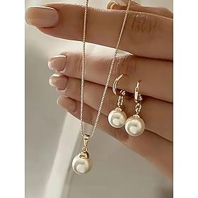 Women's Faux Pearl Necklace and Earring Set with Gold Accents, Elegant Christmas Jewelry for Holiday Parties
