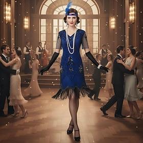 Set Retro Vintage Roaring 20s 1920s Knee Length Flapper Dress Cocktail Dress Fancy Costume with Accessories Short Sleeves The Great Gatsby Flapper Girl Sequins
