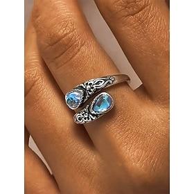 Women's Silver Adjustable Ring with Moonstone Crystal, Vintage Bohemian Jewelry for Engagement, Anniversary Daily Wear