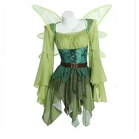 Retro Vintage Medieval Renaissance Dress Wings Ears Elf Elven Fancy Dress Women's Fantasy Halloween Carnival Masquerade Performance Party LARP Adults' Dress Wi