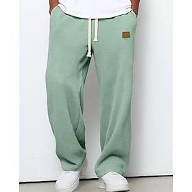 Men's Sweatpants Trousers Straight Leg Sweatpants Waffle Pants Drawstring Pocket Elastic Waist Plain Comfort Sports Outdoor Daily Fashion Casual Dark Brown Bla