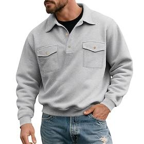 Men's Sweatshirt Black Army Green Navy Blue Blue Light Grey Lapel Plain Pocket Sports Outdoor Daily Holiday Polyester Streetwear Basic Casual Spring Fall Cl