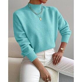 Women's Sweater Pullover Fashion Streetwear Casual Solid Color Mock Neck Knitted Long Sleeve Regular Tops Knit Daily Holiday Going out Yellow Pink Fall Winter