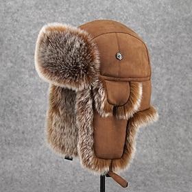 Men's Trapper Hat Ushanka Hat Aviator Hat Ear Flap Hat Winter Hats Black Camel Faux Suede Vintage Style Cozy Daily Wear Going out Solid / Plain Color Warm